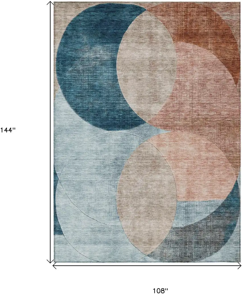 Rust Beige And Teal Blue Geometric Washable Indoor Outdoor Area Rug Photo 8