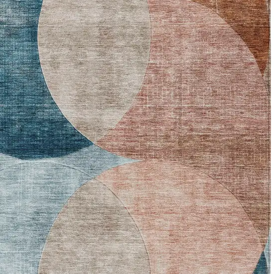 Rust Beige And Teal Blue Geometric Washable Indoor Outdoor Area Rug Photo 5