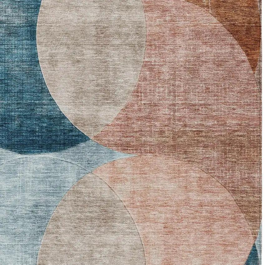 Rust Beige And Teal Blue Geometric Washable Indoor Outdoor Area Rug Photo 5