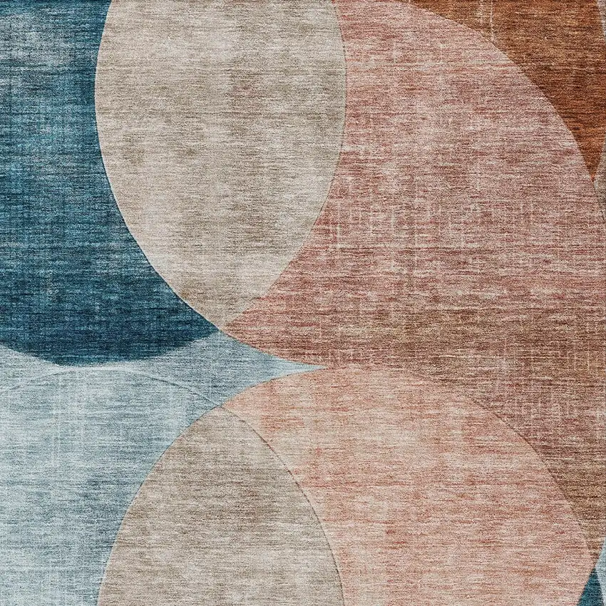 Rust Beige And Teal Blue Geometric Washable Indoor Outdoor Area Rug Photo 5