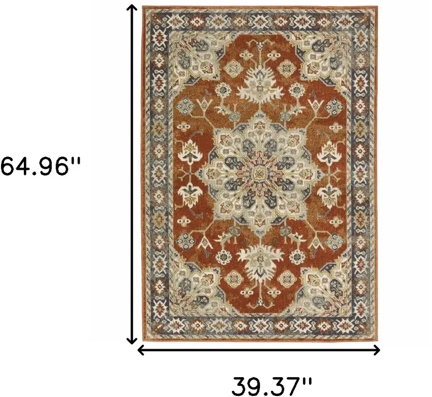 Rust Beige Teal Blue And Gold Oriental Power Loom Stain Resistant Area Rug Photo 10