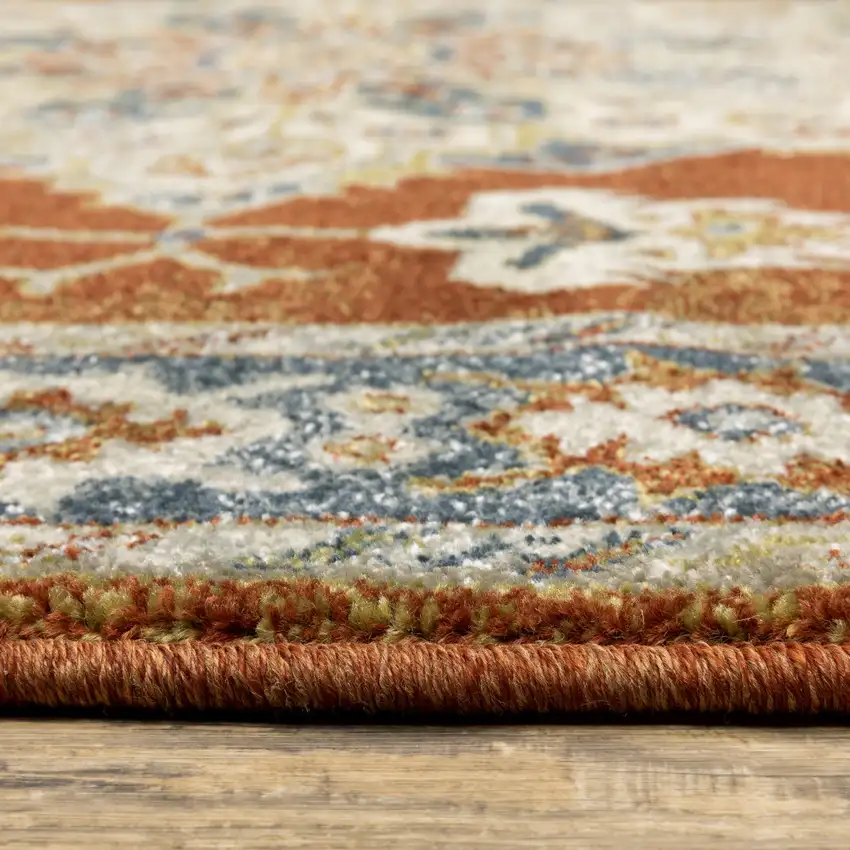 Rust Beige Teal Blue And Gold Oriental Power Loom Stain Resistant Area Rug Photo 9