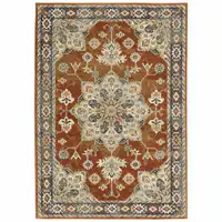 Photo of Rust Beige Teal Blue And Gold Oriental Power Loom Stain Resistant Area Rug