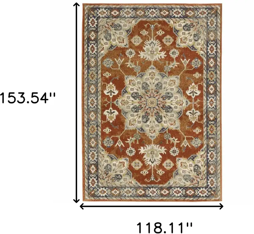 Rust Beige Teal Blue And Gold Oriental Power Loom Stain Resistant Area Rug Photo 10