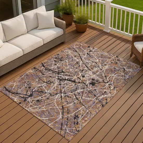 Rust Black And Ivory Abstract Washable Indoor Outdoor Area Rug Photo 4