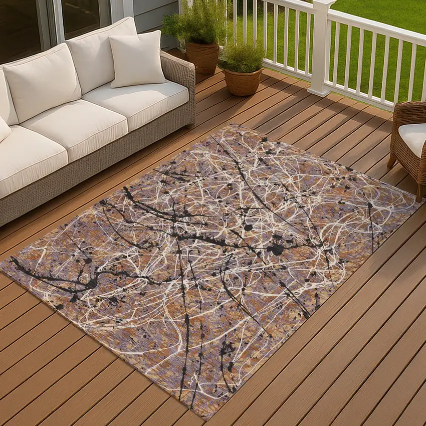 Rust Black And Ivory Abstract Washable Indoor Outdoor Area Rug Photo 4