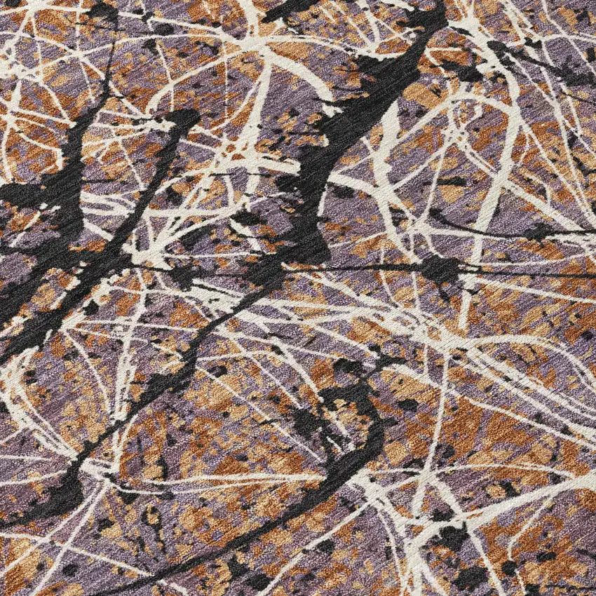 Rust Black And Ivory Abstract Washable Indoor Outdoor Area Rug Photo 1