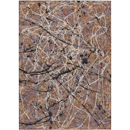 Rust Black And Ivory Abstract Washable Indoor Outdoor Area Rug Photo 8
