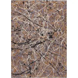 Photo of Rust Black And Ivory Abstract Washable Indoor Outdoor Area Rug