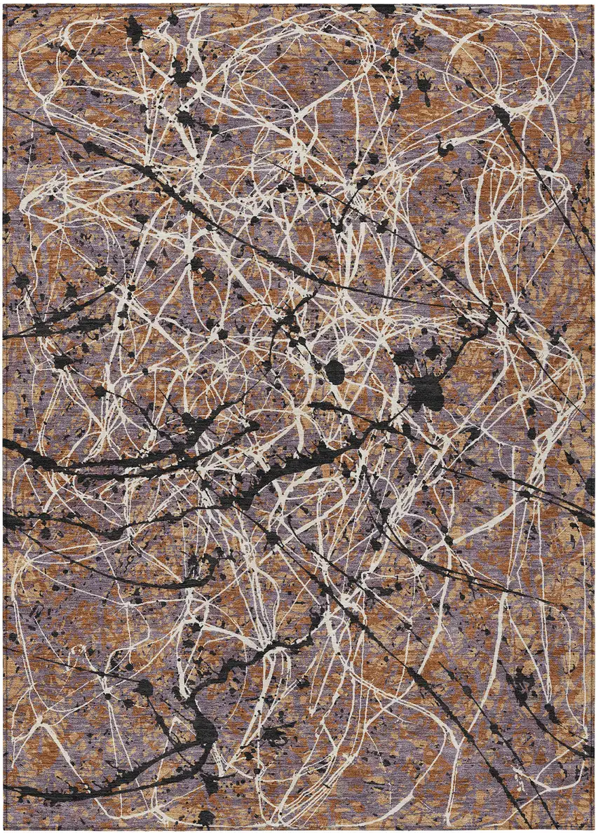 Rust Black And Ivory Abstract Washable Indoor Outdoor Area Rug Photo 8