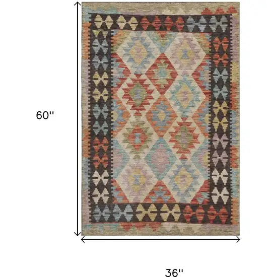 Rust Blue And Beige Tribal Washable Area Rug With UV Protection Photo 9