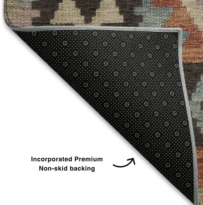 Rust Blue And Beige Tribal Washable Area Rug With UV Protection Photo 7