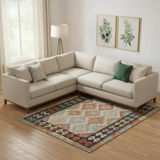 Rust Blue And Beige Tribal Washable Area Rug With UV Protection Photo 2