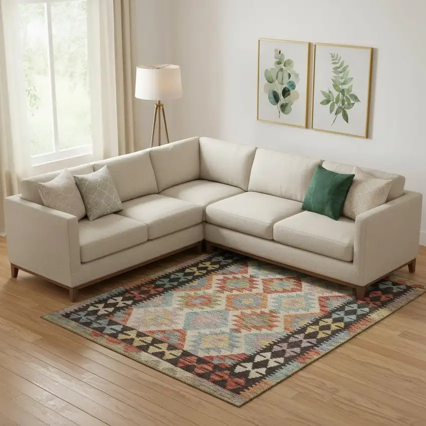 Rust Blue And Beige Tribal Washable Area Rug With UV Protection Photo 2