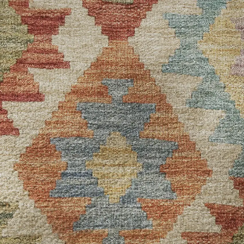 Rust Blue And Beige Tribal Washable Area Rug With UV Protection Photo 8