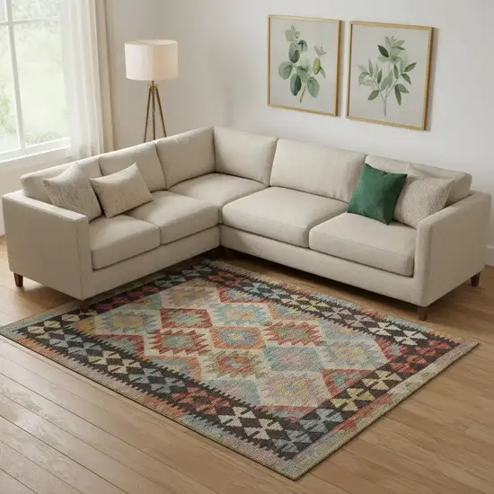 Rust Blue And Beige Tribal Washable Area Rug With UV Protection Photo 2