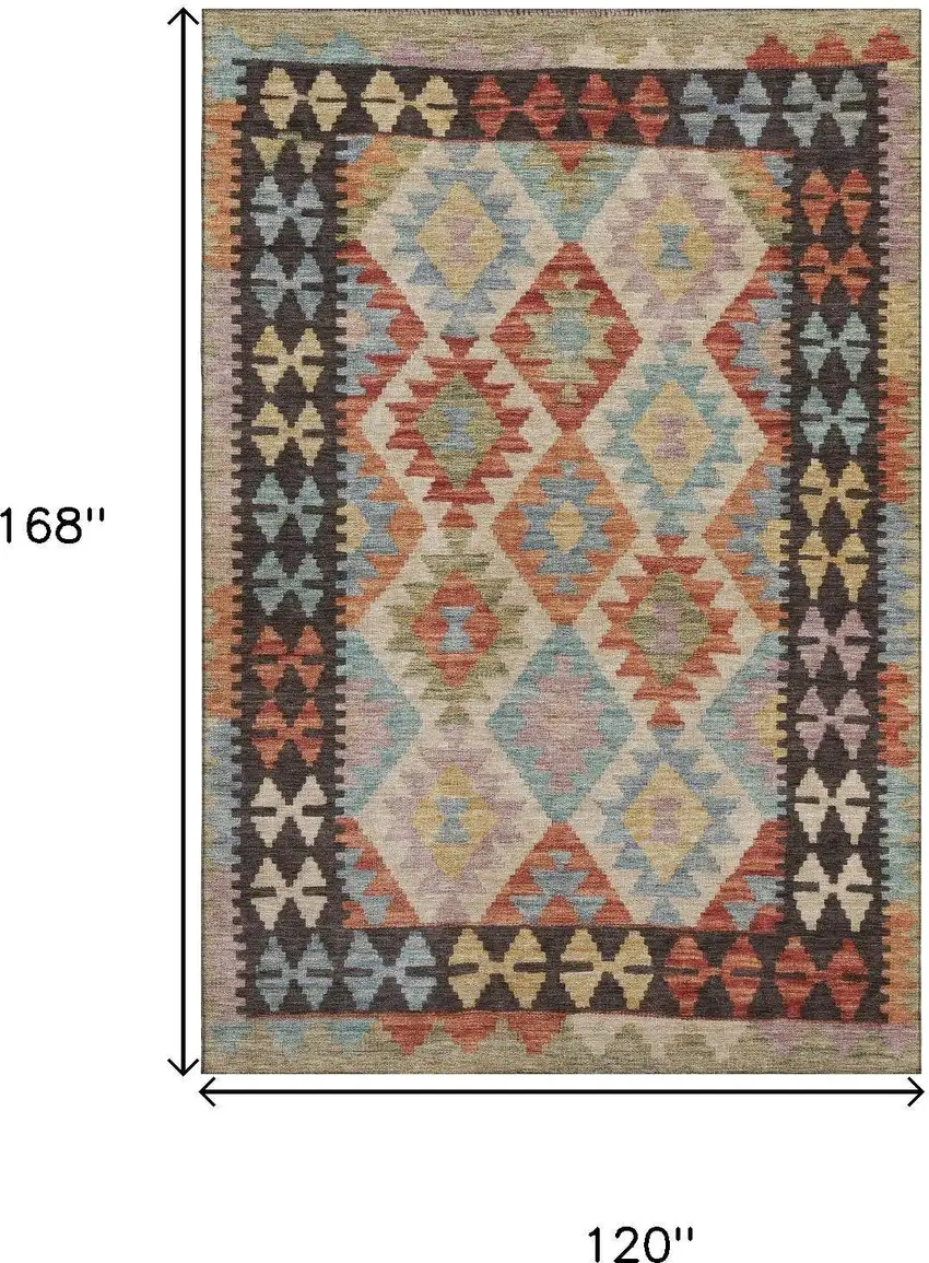 Rust Blue And Beige Tribal Washable Area Rug With UV Protection Photo 9