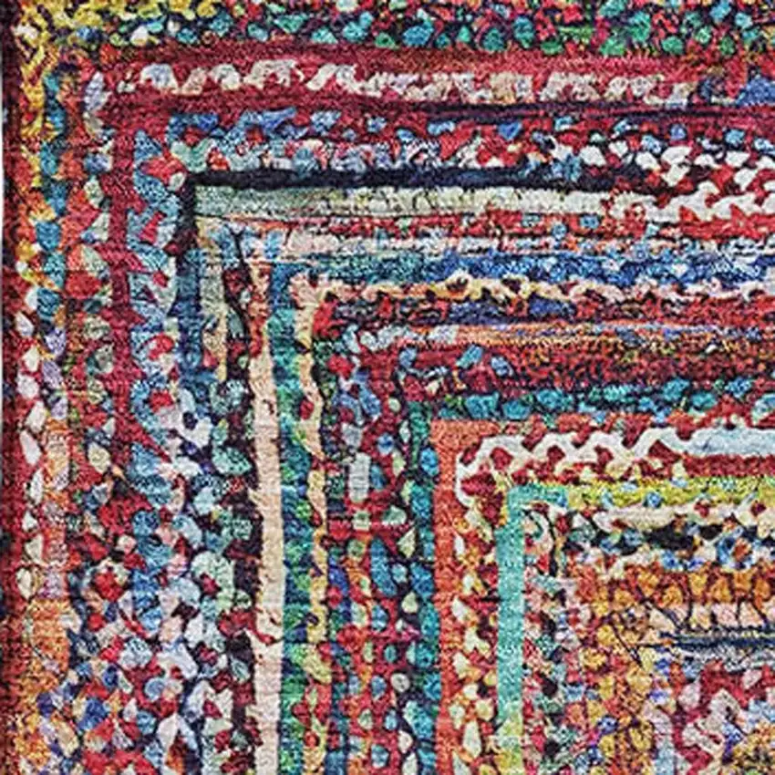 Rust Blue And Gold Geometric Washable Area Rug With UV Protection Photo 2