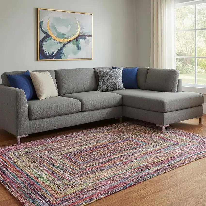 Rust Blue And Gold Geometric Washable Area Rug With UV Protection Photo 2