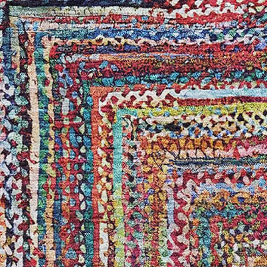 Rust Blue And Gold Geometric Washable Area Rug With UV Protection Photo 2