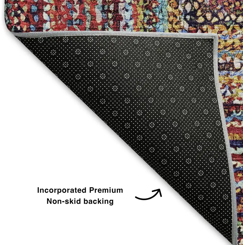 Rust Blue And Gold Geometric Washable Area Rug With UV Protection Photo 6