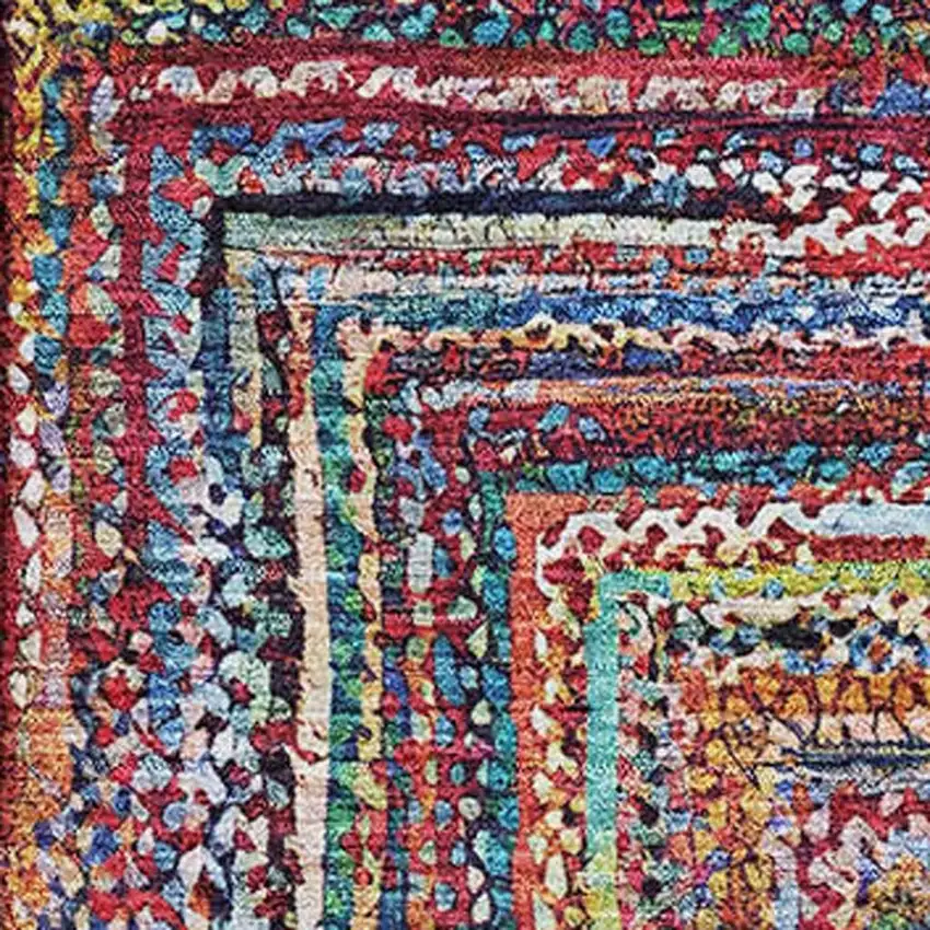 Rust Blue And Gold Geometric Washable Area Rug With UV Protection Photo 2