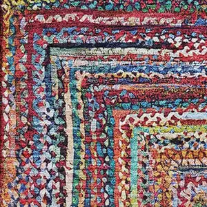 Photo of Rust Blue And Gold Geometric Washable Area Rug With UV Protection