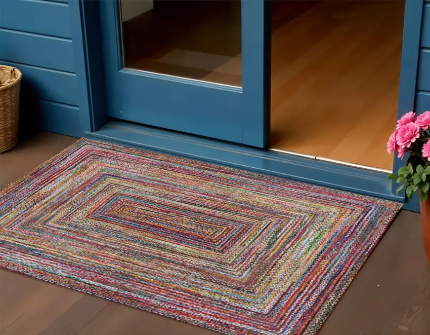 Rust Blue And Gold Geometric Washable Indoor Outdoor Area Rug Photo 2