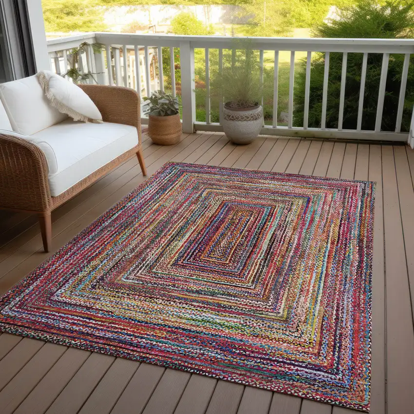 Rust Blue And Gold Geometric Washable Indoor Outdoor Area Rug Photo 6