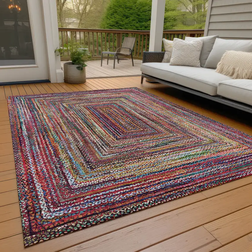 Rust Blue And Gold Geometric Washable Indoor Outdoor Area Rug Photo 8
