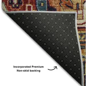 Photo of Rust Blue And Gold Oriental Washable Area Rug With UV Protection