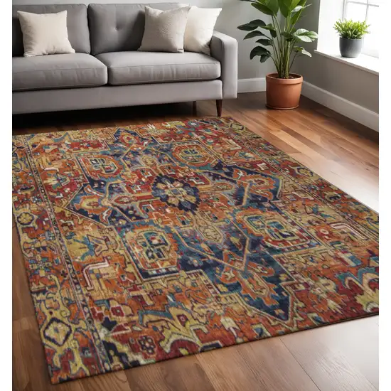 Rust Blue And Gold Oriental Washable Area Rug With UV Protection Photo 2