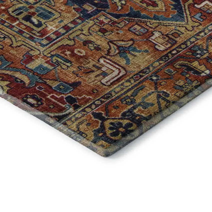 Rust Blue And Gold Oriental Washable Area Rug With UV Protection Photo 8