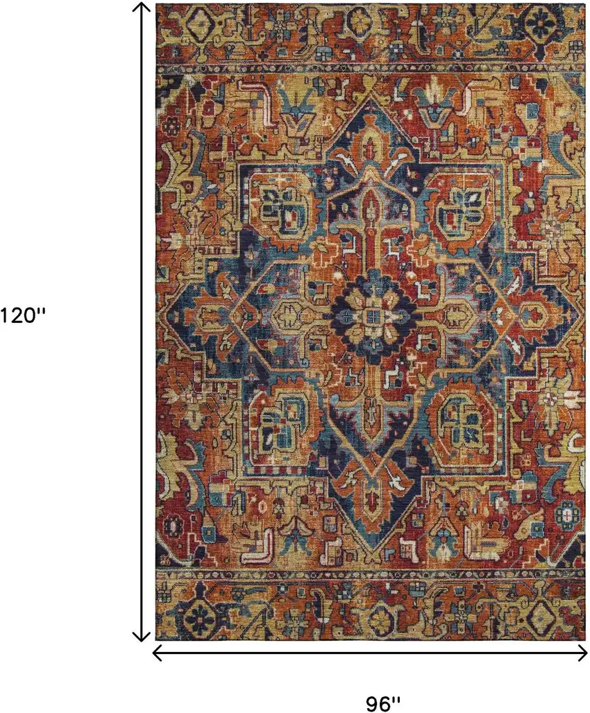 Rust Blue And Gold Oriental Washable Area Rug With UV Protection Photo 3
