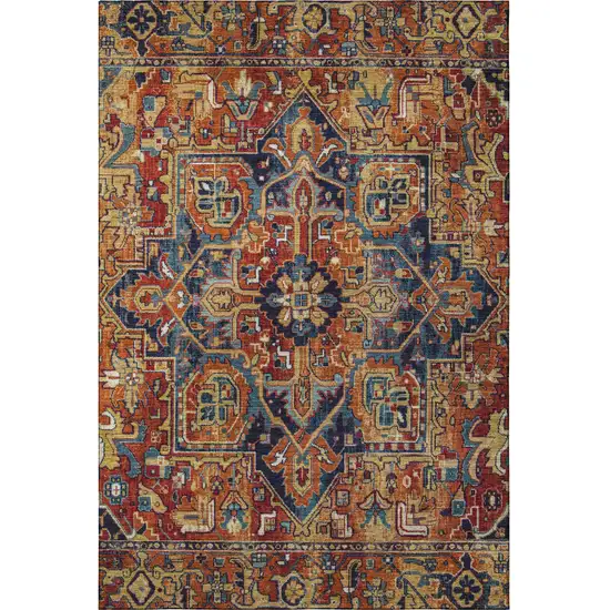 Rust Blue And Gold Oriental Washable Area Rug With UV Protection Photo 4