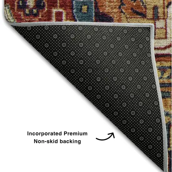 Rust Blue And Gold Oriental Washable Area Rug With UV Protection Photo 7
