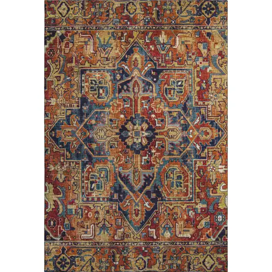 Rust Blue And Gold Oriental Washable Area Rug With UV Protection Photo 1