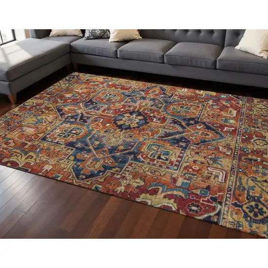 Rust Blue And Gold Oriental Washable Area Rug With UV Protection Photo 2