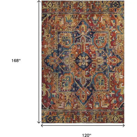 Rust Blue And Gold Oriental Washable Area Rug With UV Protection Photo 3