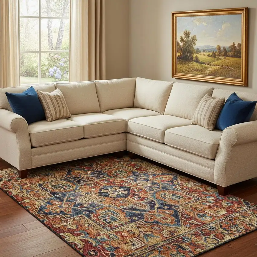 Rust Blue And Gold Oriental Washable Area Rug With UV Protection Photo 1