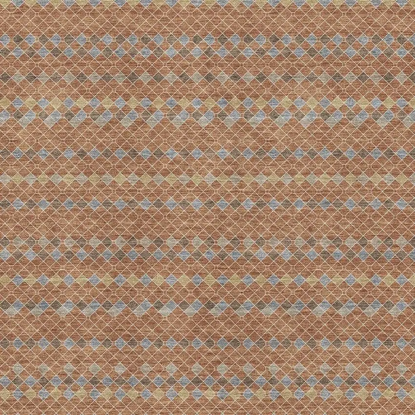 Rust Blue And Gold Striped Washable Area Rug With UV Protection Photo 2