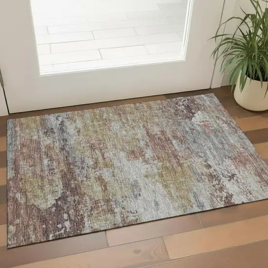 Rust Blue And Gold Striped Washable Area Rug With UV Protection Photo 2