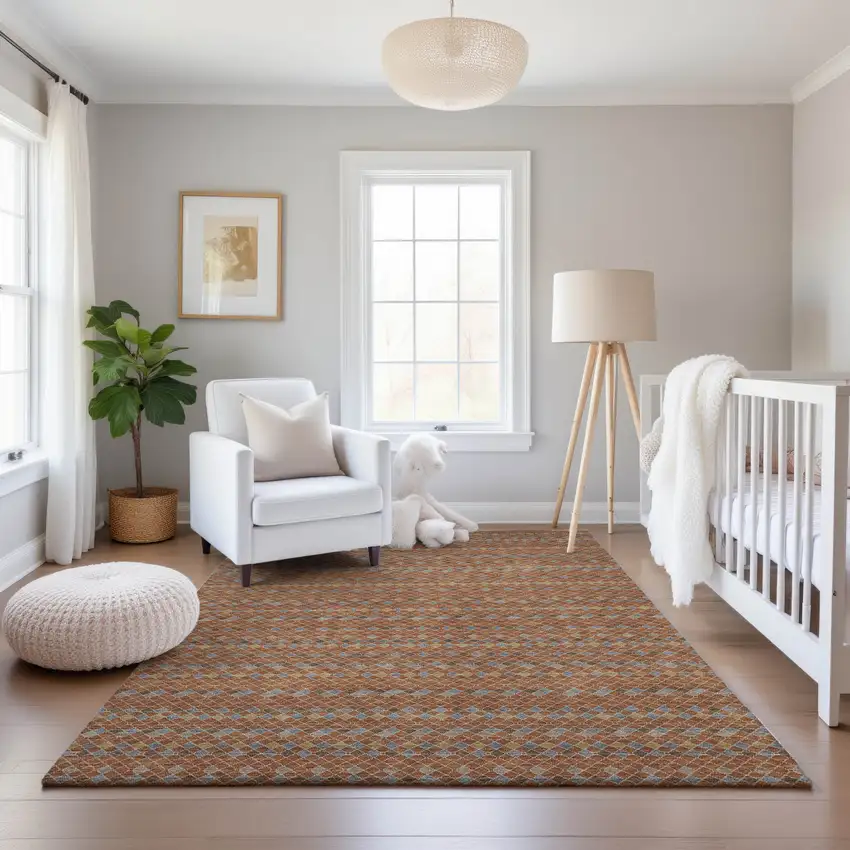 Rust Blue And Gold Striped Washable Area Rug With UV Protection Photo 5