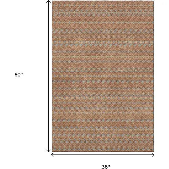 Rust Blue And Gold Striped Washable Area Rug With UV Protection Photo 3