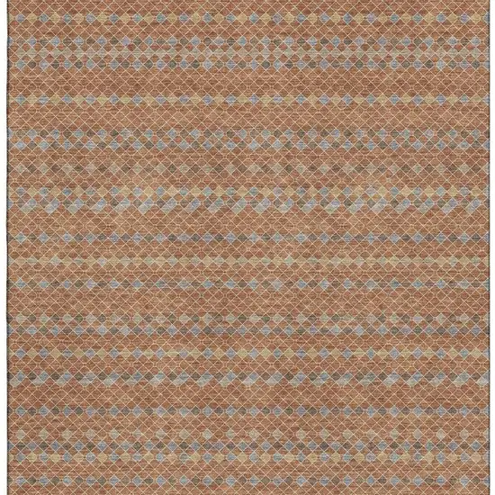 Rust Blue And Gold Striped Washable Area Rug With UV Protection Photo 3