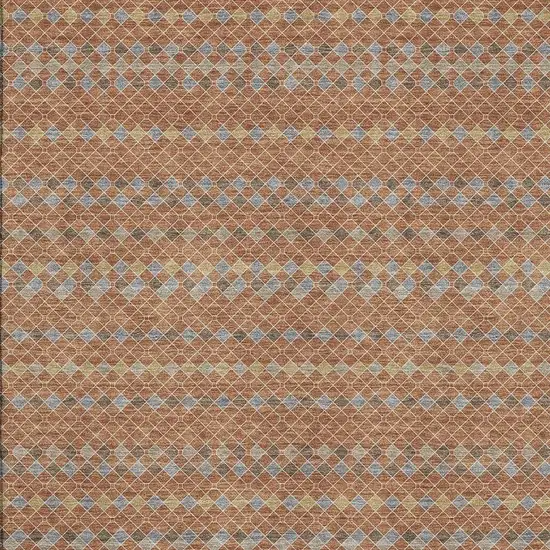 Rust Blue And Gold Striped Washable Area Rug With UV Protection Photo 2
