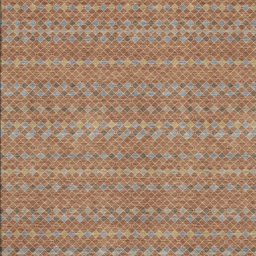 Rust Blue And Gold Striped Washable Area Rug With UV Protection Photo 2