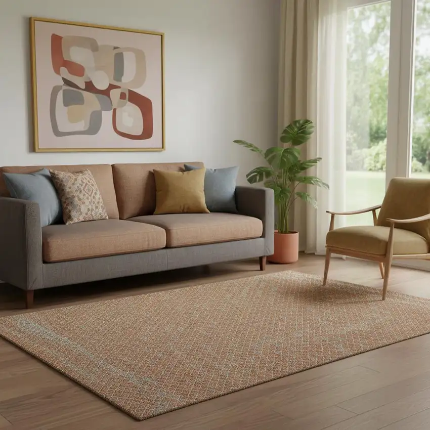 Rust Blue And Gold Striped Washable Area Rug With UV Protection Photo 2