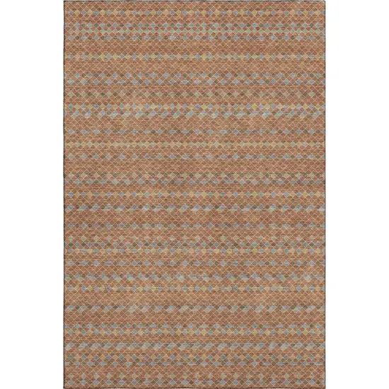 Rust Blue And Gold Striped Washable Area Rug With UV Protection Photo 1