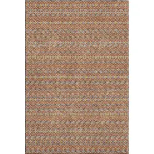Photo of Rust Blue And Gold Striped Washable Area Rug With UV Protection